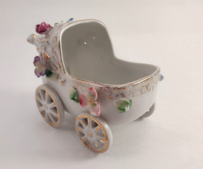 VTG Napco Porcelain Baby Carriage Nursery Buggy Baby Shower Gift Flowers