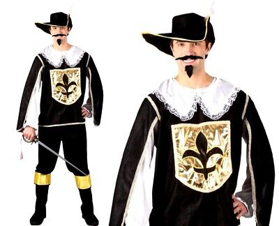 Adult MUSKETEER Black Medieval French King Louis Fancy Dress Costume Male Outfit
