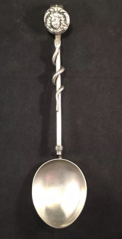 French Continental Sterling Silver Medusa Snake Head Serving Spoon