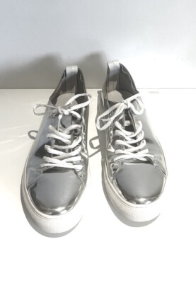 SISLEY Metallic High Shine Silver Low Top Lace-Up Sneakers Womens EU38~Near New