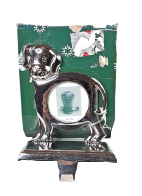 Metal Dog Picture Frame Stocking Holder Christmas Holiday Pet Chrome 5.5'' NOS