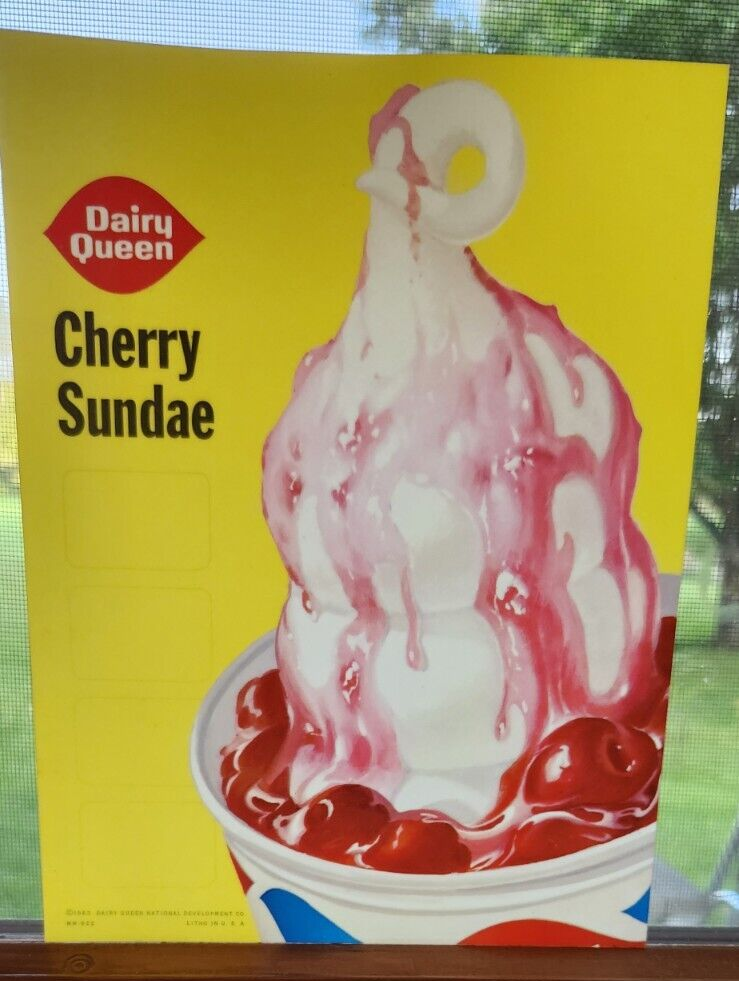 1963 Dairy Queen Vintage Cherry Sundae DQ Advertising Litho