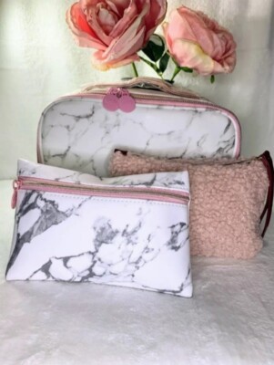 3 BRAND NEW ASSORTED COSMETIC BAGS (MARBLE)