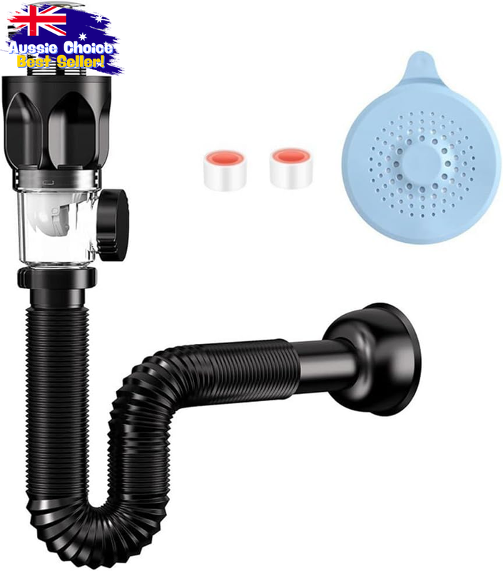 Handwashing Sink Drain Pipe Kit, Anti-Odor Clog Prevention, 2 Straps, Black