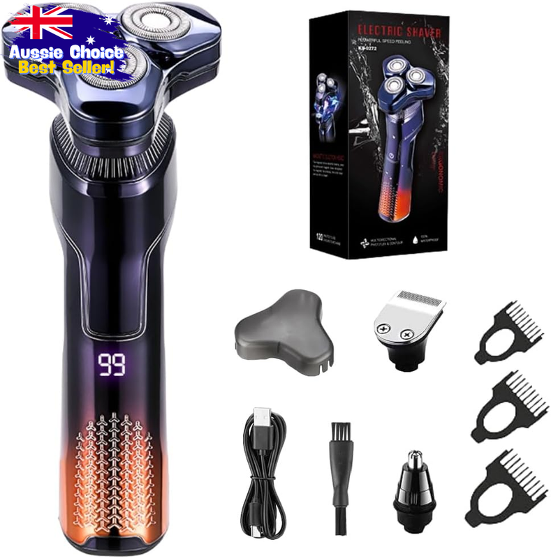 Cordless Electric Razor 3-in-1 Shaver Beard Trimmer Nose Sideburns Kit