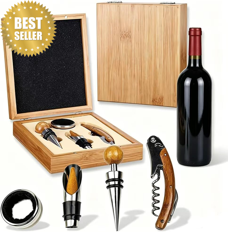 Wine Opener Set Corkscrew Kit Foil Cutter Pourer Stopper | Cozy Felt Insulates Y