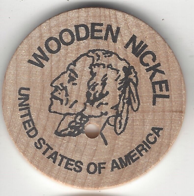 FRONT: Indian Head, BACK:  Buffalo, KEYCHAIN HOLE, United States Wooden Nickel