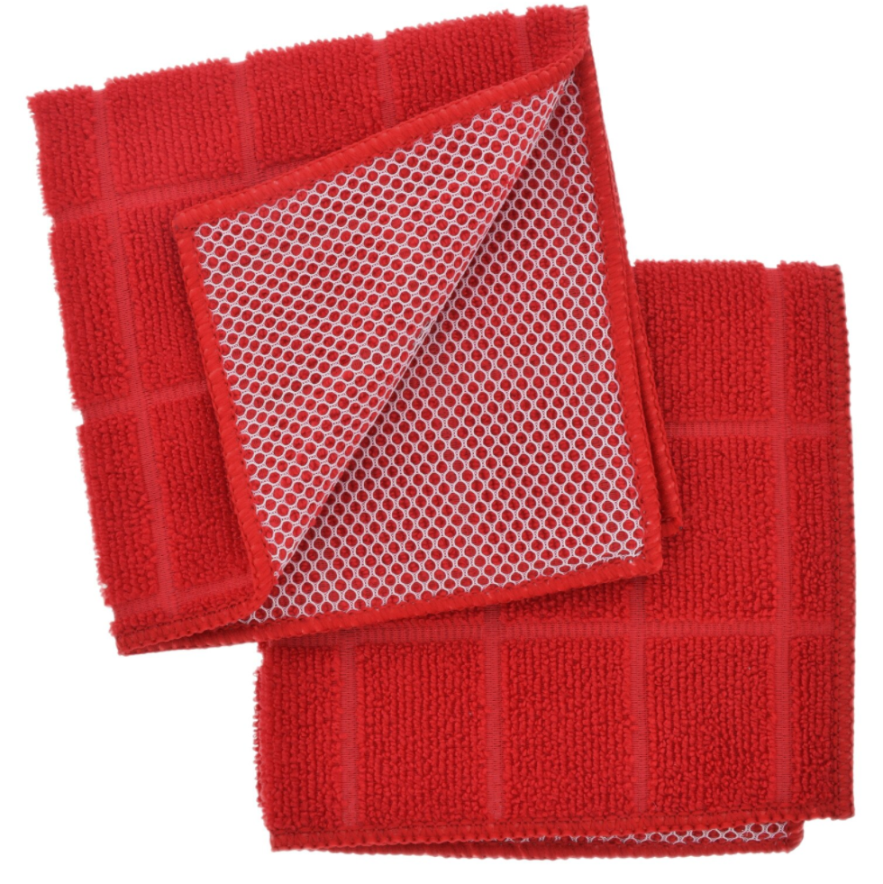 Home Collection Dish Cloth Microfiber Scrubbers Window Pane Pattern ~ Red