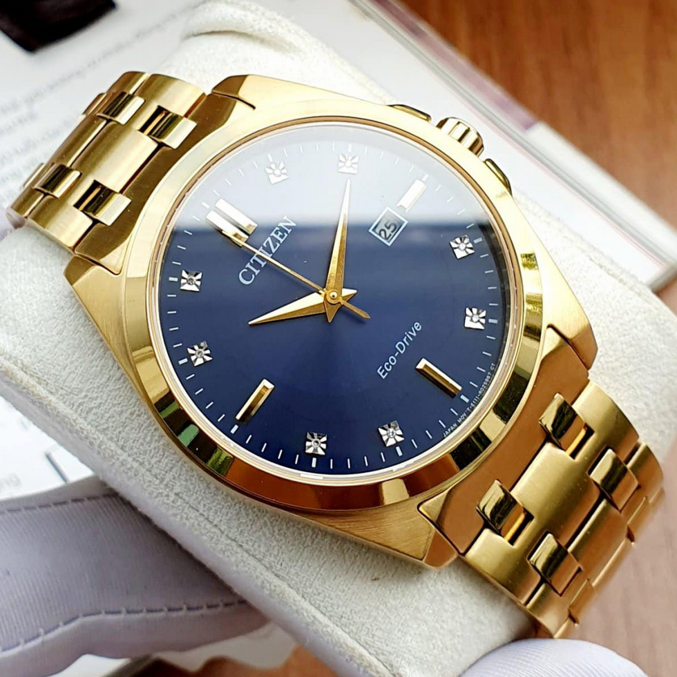 Pre-owned Citizen Peyten Eco-drive Blue Dial Gold Tone Sapphire Crystal Watch Bm7103-51l