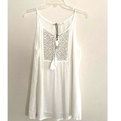 Laffaire Cream/Gold Sleeveless Keyhole Neck Tasseled Top Size Small