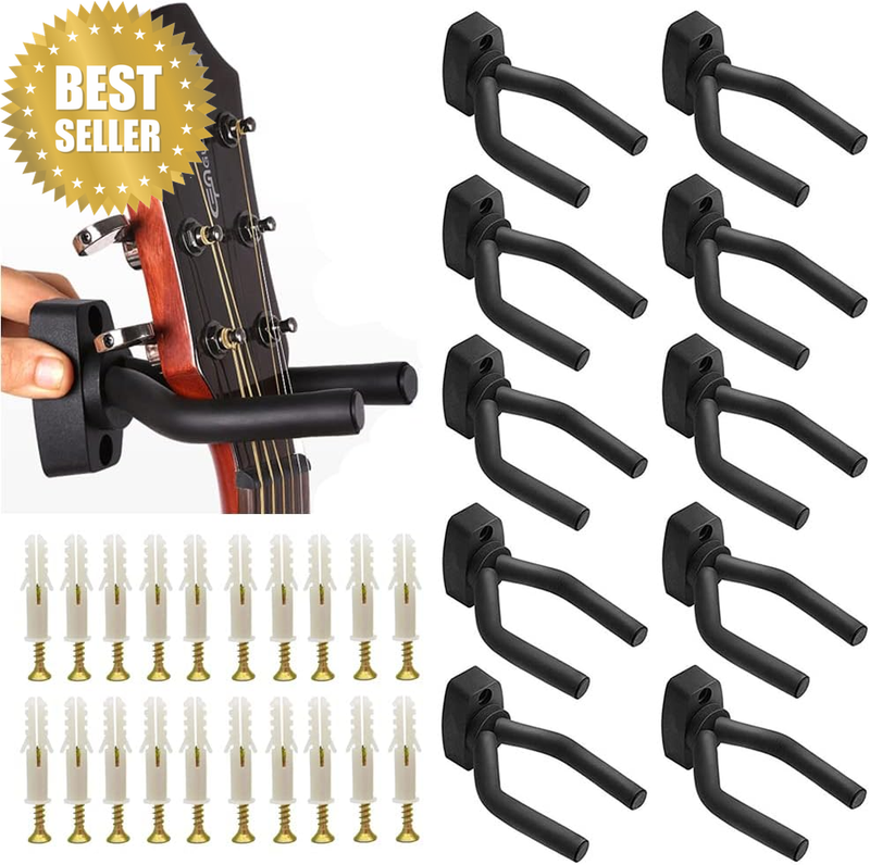 10Pcs Guitar Hangers, Bass Stand Wall Mount Hanger Hooks with Screws, Ukulele Ba