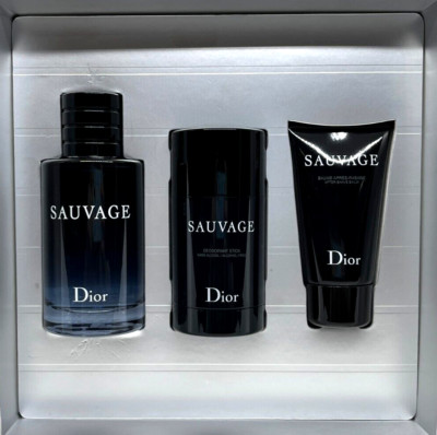 CHRISTIAN DIOR SAUVAGE 3 PCS GIFT SET EDT, DEODORANT STICK, AFTER SHAVE BALM!!!