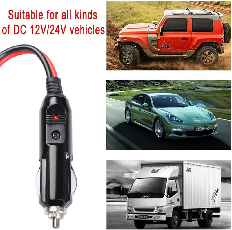 Car Cigarette Lighter Heavy-Duty Male Plug Power Adapter Supply Cord With LED Li