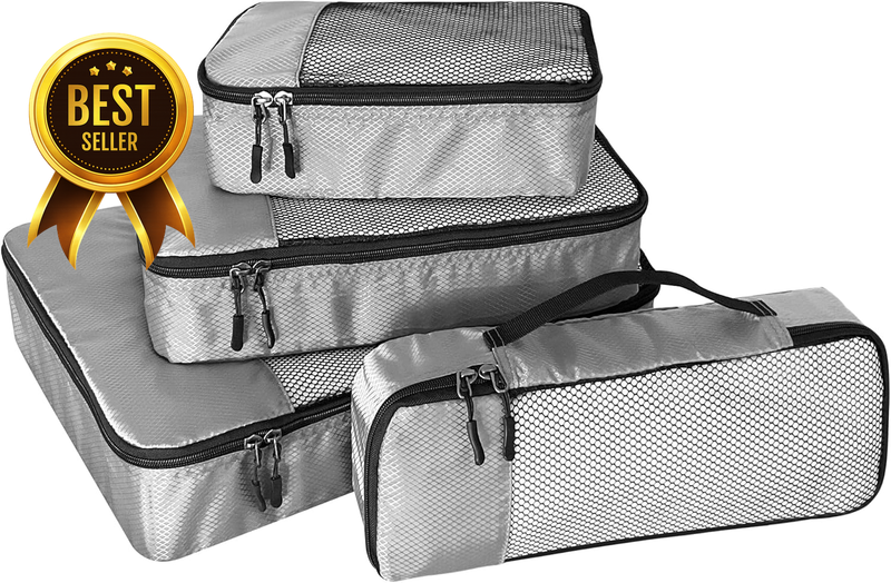 Grey 4-Piece Mesh-Top Travel Packing-Cubes Set