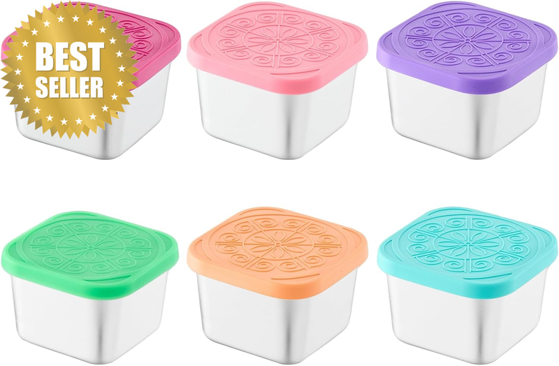 6 Pack (190Ml/6.5Oz) Stainless Steel Snack Containers with Silicone Lid - Reusab