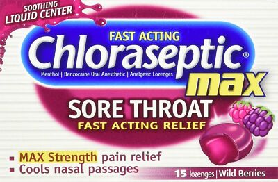 Chloraseptic Max Sore Throat Pain Relief Lozenges Wild Berries Flavor 15 Count