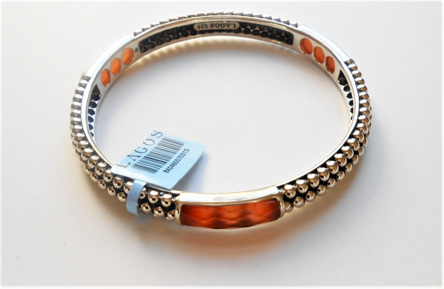 Pre-owned Lagos Maya Caviar Carnelian 3 Doublet Bangle Bracelet Sterling Rare $695 In Orange/silver