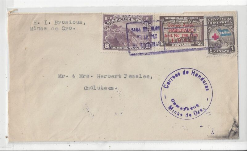 Honduras 1946 Cover, Minas de Oro to Choluteca, Nice Stamps