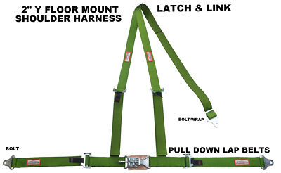 2'' LATCH & LINK Y FLOOR MOUNT HARNESS. 3 POINT BUGGY BELT LIME GREEN