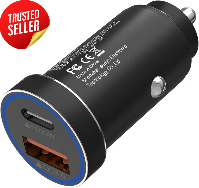 12V Car Charger 38W USB-C PD QC 3.0 Dual Port
