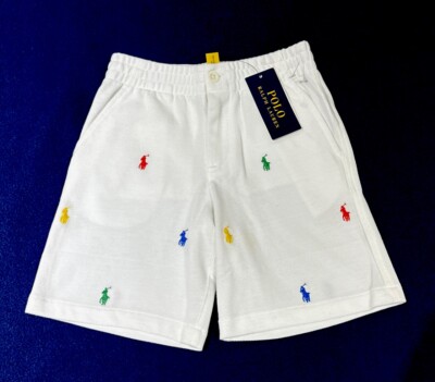 NWT Polo Ralph Lauren Boys  White Pique Shorts W/Pockets And RL Logo - Size 6
