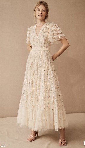 

NEEDLE - THREAD Платье до щиколотки Florentina, кружевное платье с цветочной вышивкой и рюшами, Розовый