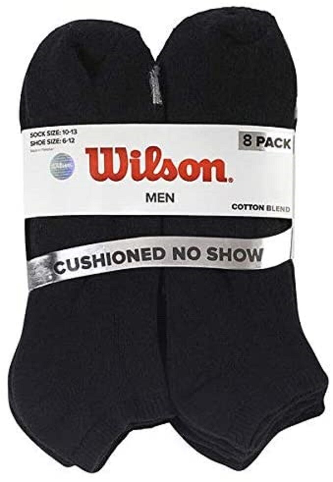 Wilson Men's No Show Ankle Cushioned Socks, Size 10-13, Color Black, Pack of 8