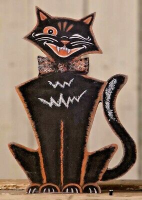Bethany Lowe Retro Vintage Style Halloween Black Cat Wood Dummy Board 12 in