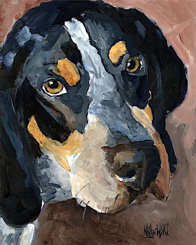 Bluetick Coonhound Dog Art Print Signed by Artist Ron Krajewski 8x10 