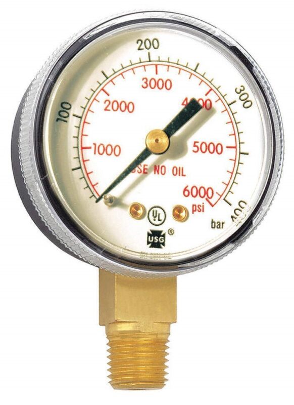 MILLER SMITH GA145-03 Pressure Gauge, 0 to 6000 psi, 2" Dial, 1/4" NPT