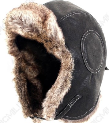 Black Pilot Leather Ushanka - Russian Winter Fur Cap - Military Army Ski Cap
