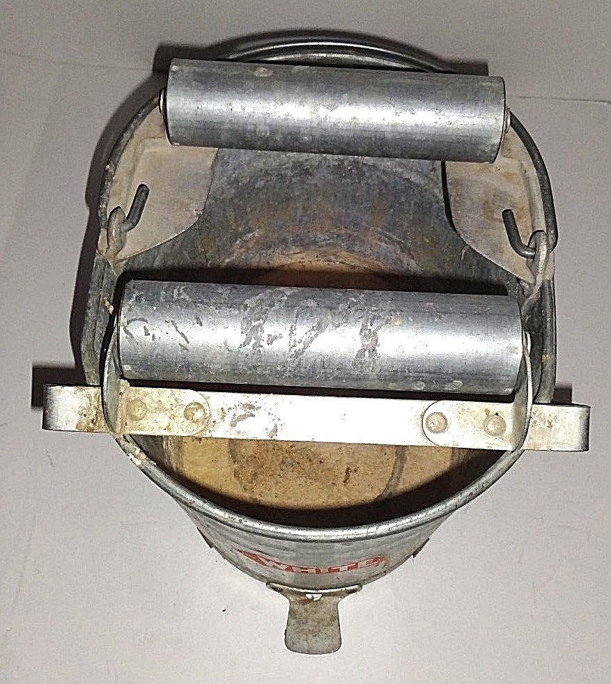 VINTAGE White Co. Galvanized Metal Industrial Mop Bucket With Wringers