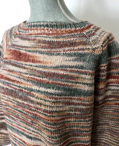 VTG 70's Wool Chunky Space Dye Striped Hippie Boho Crew Neck Nordic Sweater M/L