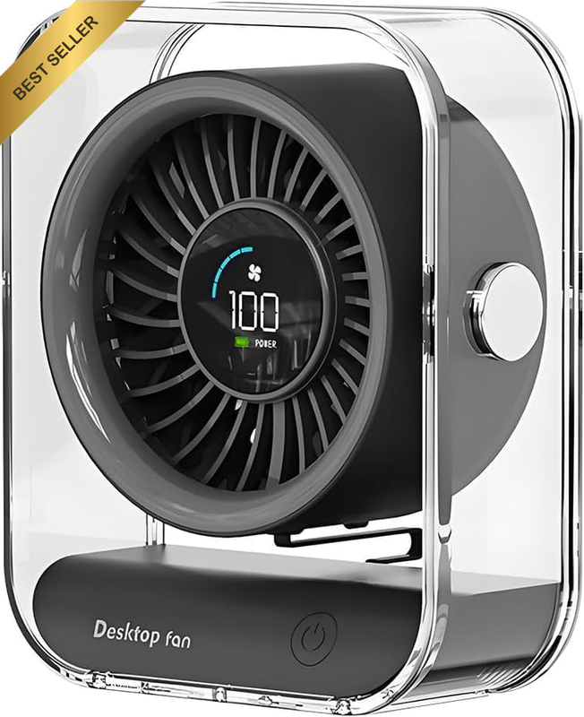 Digital Display Desktop Fan, Portable Rechargeable Table Fan with 6-Speed Adjust
