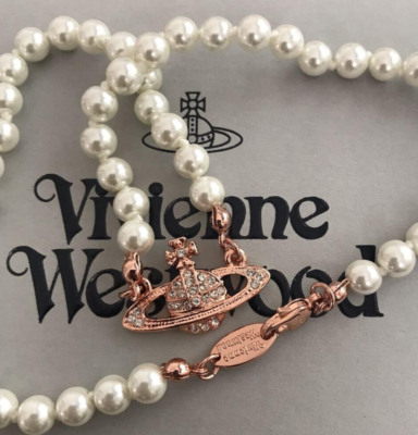 Vivienne Westwood bass relief Necklace White Pearl PinkGold Orb