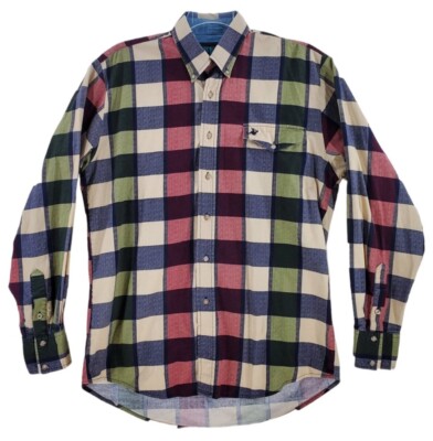 Roper Lone Roo Buffalo Lumberjack Check Plaid Multi Shirt Button LS Men L Cotton