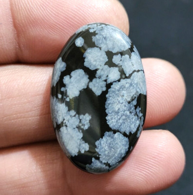 Natural Snowflake Obsidian Oval Cabochon 33 Crt Loose Gemstone For Jewelry
