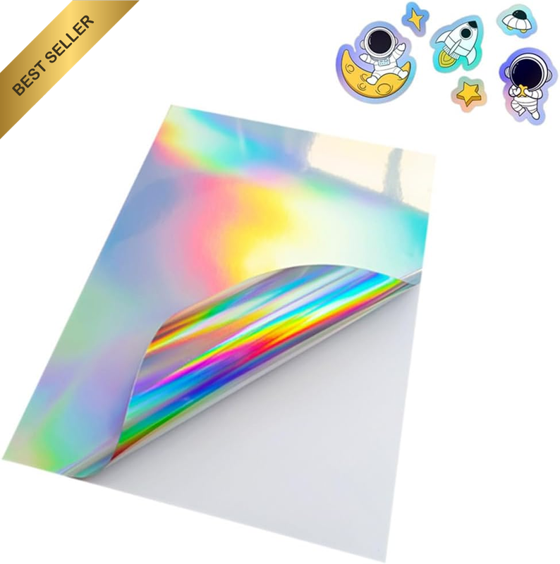 12 Pcs A4 Holographic Sticker Paper Silver Metallic Foil Inkjet Laser Printer
