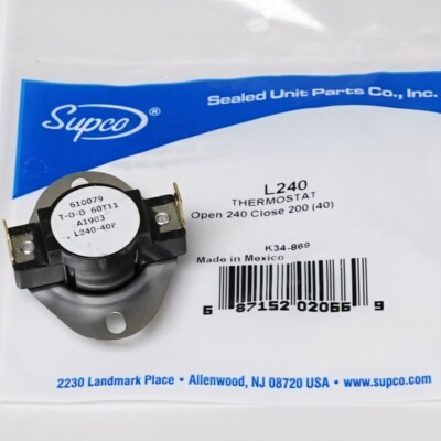 Supco L240-40 Heater Limit Thermostat Thermodisc Open On Rise