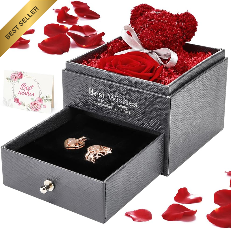 Preserved Rose Gifts for Women, Eternal Flower Rose Box with I Love You Necklace