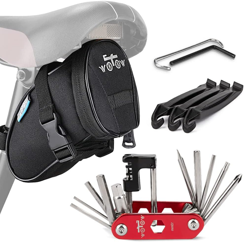 Bike Repair Tool Kit & Bike Saddle Bag, 14 in 1 Bike Chain Tool Hex Key Wrench M