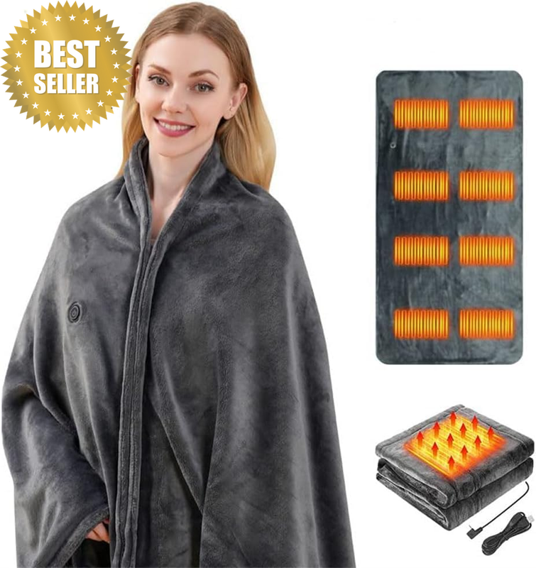 Portable USB Heated Blanket Shawl - Wearable Cordless Electric Heated Blanket fo