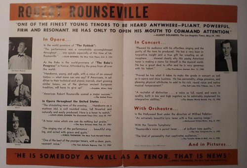 ROBERT ROUNSEVILLE OPERA SINGER AUTOGRAPH HAND SIGNED 1951. N.C.A.C. PROGRAM NEW