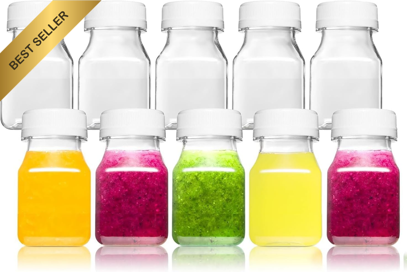 2 Oz Small Plastic Bottles for Liquids - Ginger Shot with Caps, Wellness Juice F
