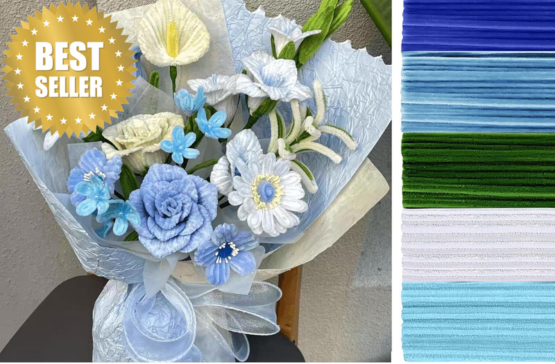 200 Pcs Pipe Cleaners for Crafts – 5 Colors Assorted (Main Color: Blue) – 12In X