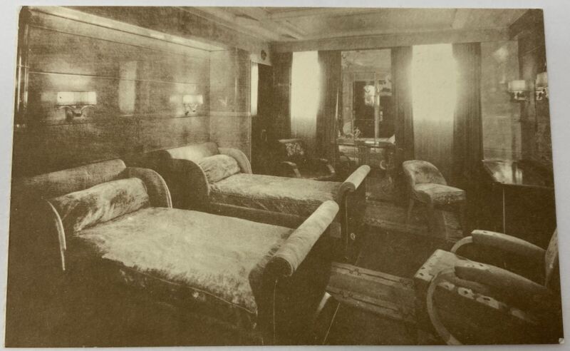 S.S. Normandie Steamship Ship Bedroom of the Dieppe Suite Postcard 