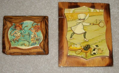 VINTAGE WOOD TENNIS PLAQUES 1970S ORIGINAL OWNER