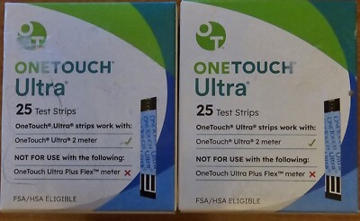 OneTouch Ultra Diabetic Test Strips, 2 (25 Count Boxes) 50 Total Exp 1-31- 2026