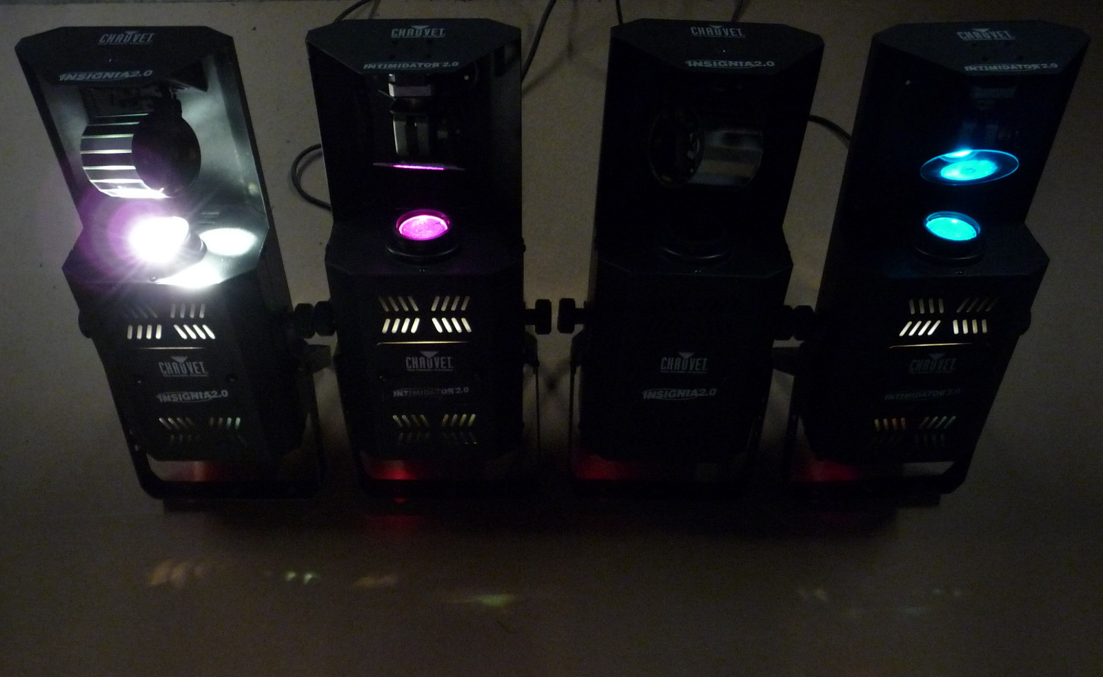 4 Used Chauvet DJ Lights - 2x Intimidator 2.0 Scanner - 2x Insignia 2.0 Barrel