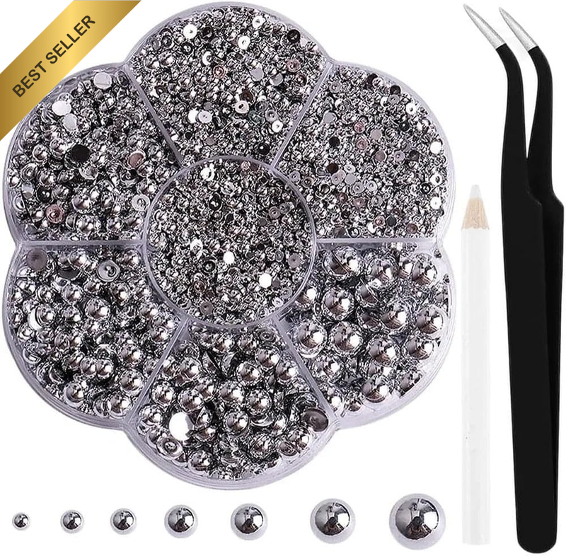 Half Pearls and Flat Back Pearls for Nail Art and Crafting, Premium Resin Flatba